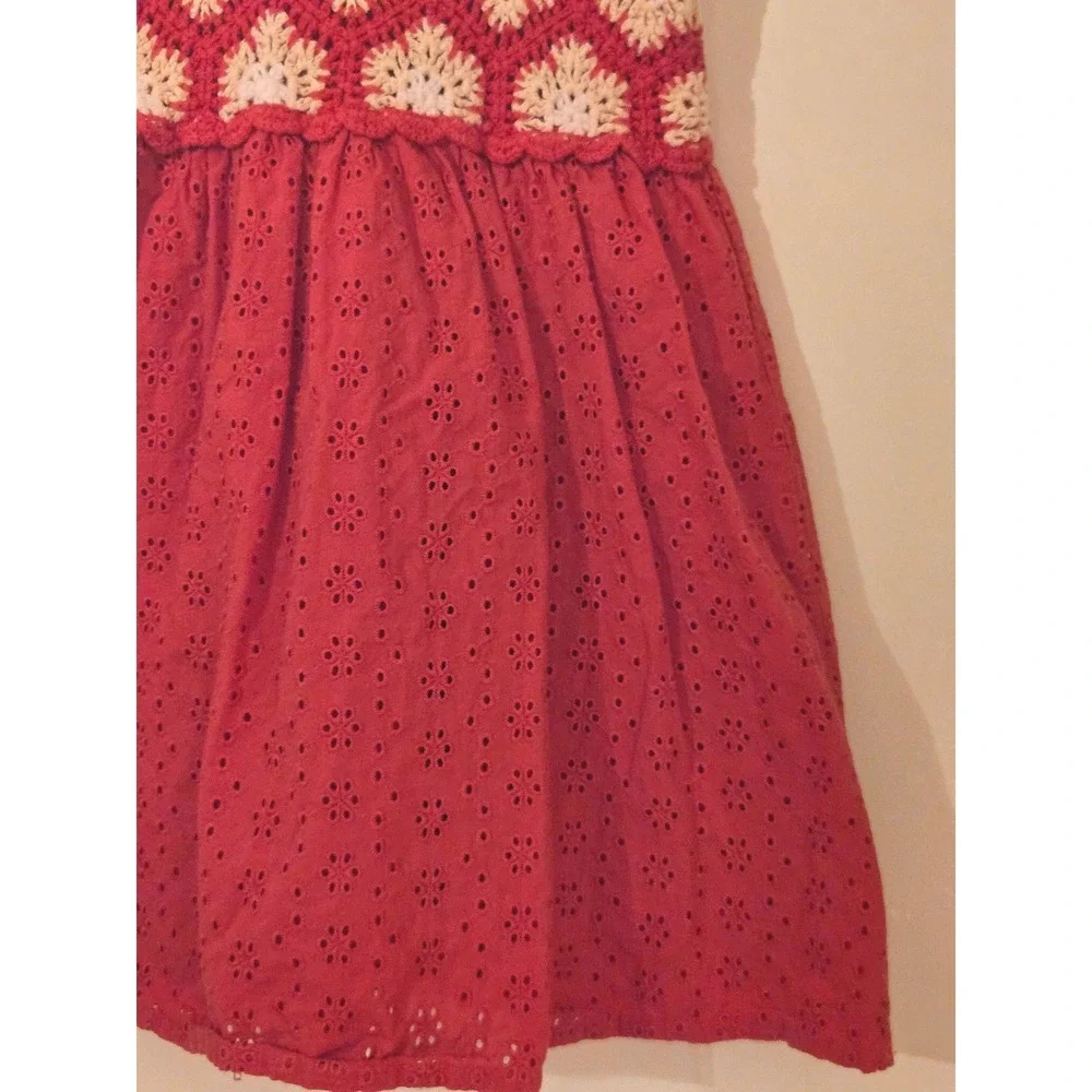 ZARA Red Crochet Eyelet Dress Boho Sleeveless Scalloped Summer Sundress 5T